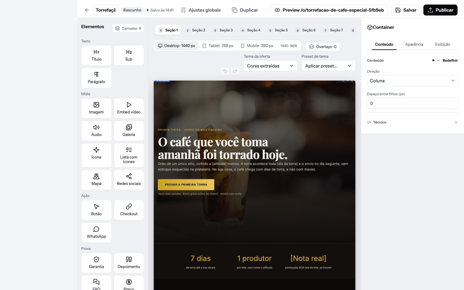 Troque o conteúdo de exemplo: tela do Cloonyx